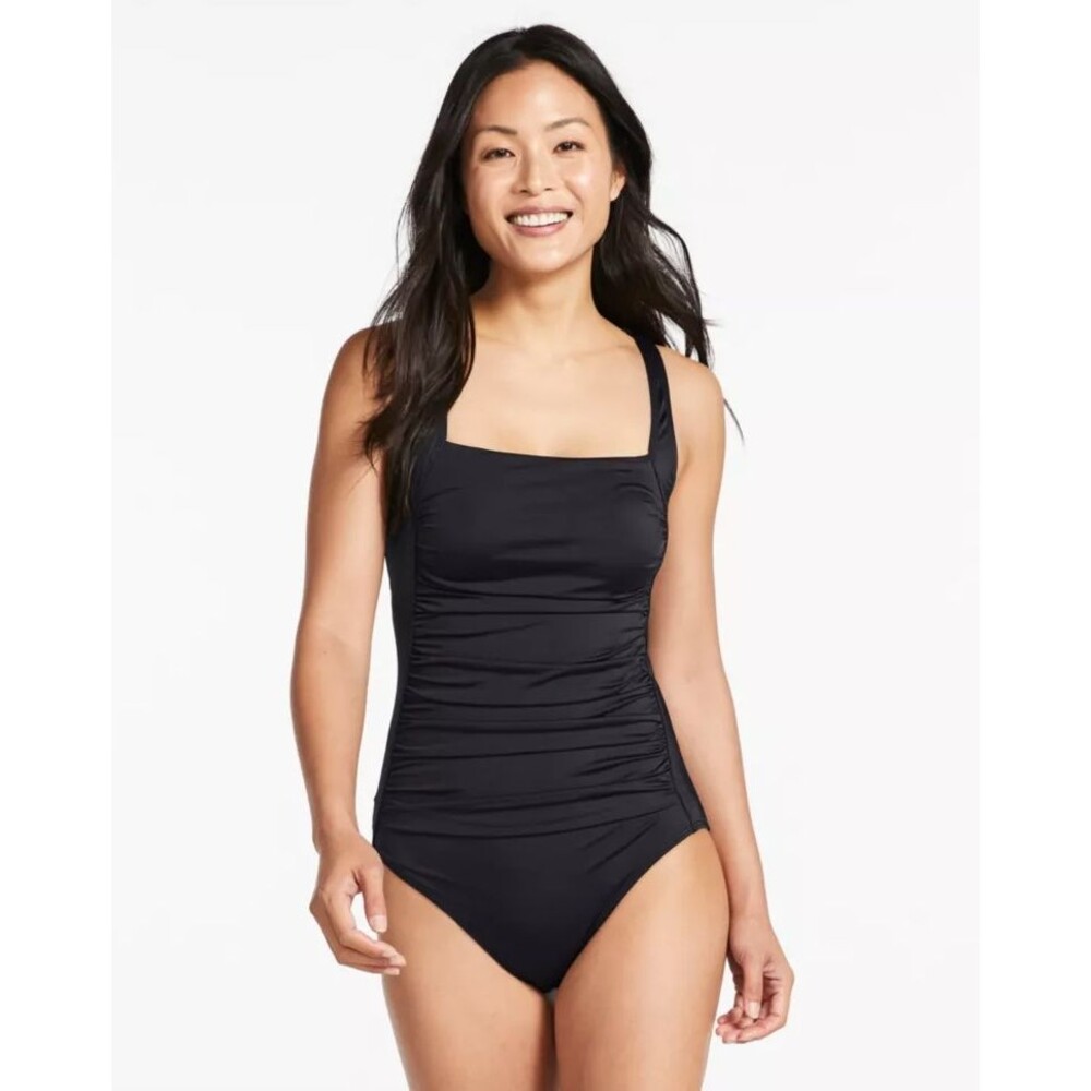 L.L. Bean Womens Squareneck Tanksuit Size 10 Long One Piece Swimsuit